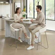 Chairus 2PCS Chenille Bar Stools With Metal Legs And Footrest - White - View 3