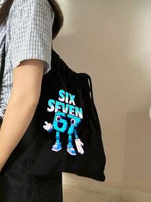 Blue 67 Letters Six Seven Print Women's Backpack - With 67 Number Design ,Backpack With Drawstring,Casual Foldable Shoulder Bag With Fixed Straps And Closure,Drawstring Gym Bags, Large Capacity Bag,Multifunctional Drawstring Bag - Multicolor - View 4