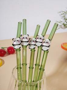 1/2/4/8pcs Reusable Bamboo Style Glass Straw Set, Panda Decor, Includes Cleaning Brush | Made Of High Borosilicate Glass | Suitable For Smoothies, Cocktails, Coffee, Milk Tea | Great For Home Gatherings, Restaurants, Travel, Parties - Style1 - View 4
