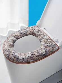 Floral Contrast Soft Washable Toilet Seat Cover - Essential For Autumn/Winter, Soft Washable Bathroom Accessories, Easy To Install, Soft Washable Non-Electric Bathroom Accessories - Multicolor - View 4