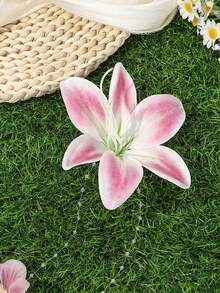 1个超大百合花发夹，橙色/粉色/白色可选，饰有花链，适合海滩度假拍照，甜美度假风发饰，发爪，发夹，发卡。 - 彩色 - 查看 3