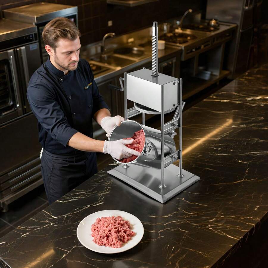 Manueller Wurstfüller 10 L vertikale Wurstfüllmaschine Fleischfüller mit 2 Geschwindigkeiten (schnell / langsam), Hochleistungsfüller aus Edelstahl mit 5 Wurstfüllrohren, Fleischfüllen - 10 L - Übersicht 1