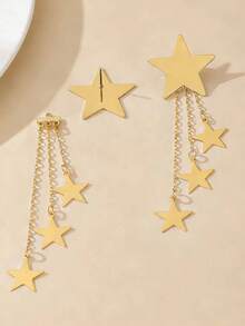 1 par Brincos Vintage com Borla em formato de Estrela e Coração em Tom Dourado da Moda para Mulheres, Presente Estiloso de Férias na Praia, Dia dos Namorados, Mãe, Dia das Mães - Dourado - Visão 5
