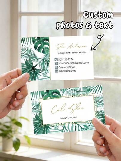 200/500/1000pcs Customized Business Cards, Classic Modern Wedding Or Cocktail Party Invitations And Thank You Cards With Envelopes, Tropical Green Plant, Palm Leaf, Banana Leaf Invitations