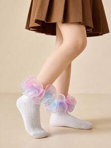 1 Pair Cotton Breathable Colorful Lace Trim Short Socks, Suitable For Girls, All Seasons, Dancewear Accessory - Multicolor - View 5