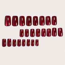 24pcs Wine Red Press On Nails Short Square Fake Nails Cat Eye False Nails Press Ons Gradient Shiny Glitter Glue On Nail Red Glossy Artificial Nails For Women Manicure Nails Decoration - 優雅紅色貓眼 - 查看 2