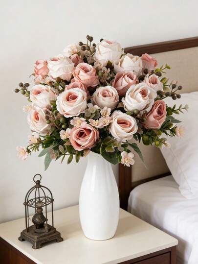 1pc Simulation Peony Hollow Embroidery Spherical Bouquet, Simulation Rose Artificial Flower, Suitable For Spring And Autumn Decoration, Wedding Vase, Home, Restaurant, Bedroom, Kitchen, Bathroom Decoration, Mother's Day Gift, Holiday And Birthday Party Supplies, Outdoor Garden Decoration, Home Decoration