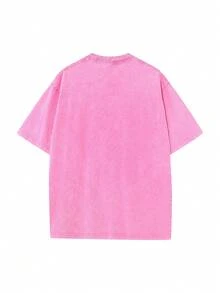 Men's Oversized Cotton T-Shirt - Comfortable And Loose Fit, Vintage Washed Style, Unisex Short-Sleeved Casual Sports Shirt Top - Màu Hồng Tươi - Xem 3