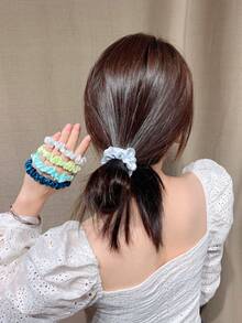 20pcs Ombre Scrunchies Set, 20 Colors Silk Pleated High-Quality Hair Ties Accessories ,Ponytail Holders ,Hair Elastics ,Hair Rubber Bands ,Hair Rope , - Multicolor - View 10