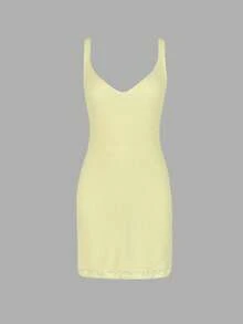Đầm ngắn nữ không tay, màu trơn, nhẹ, thích hợp mặc đi nghỉ mát, đi biển mùa hè. - Vàng nhạt - Xem 5