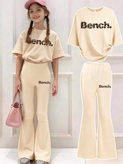 2pcs Girls Loose Comfortable T-Shirt And Shorts Set, Casual Minimalist Style, Suitable For School/Sports/Outdoor