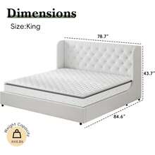 Full Bed Frame With Velvet Button-Tufted Headboard , Upholstered Bed Frames, Soft Fabric, Button Tufted Headboard With Windback, Platform Bed, Curved Wingback Design, Noise-Free, No Box Spring Needed,  Queen Bed Frame/ King Bed Frame/ Full Size Bed Frame/ Queen Size Bed Frame/ King Size Bed Frame,Pink/ White/ Grey - 白色 - 查看 11