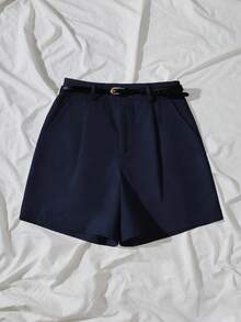 Solid Color Casual Shorts, Suitable For Summer, Back To School, Commuting - Navy Blue - View 4
