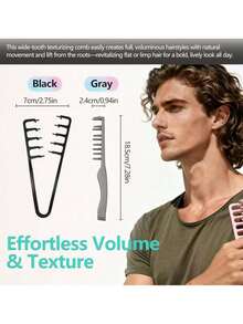 New Fluffy Wide-Tooth Styling Comb - Fluffy Texture, For Men, Made Of ABS Plastic With Textured Handle, Suitable For All Hair Types, Essential For Home, Back To School, Travel, Can Create Smooth Backcombed Hairstyles - Multicolor - View 9