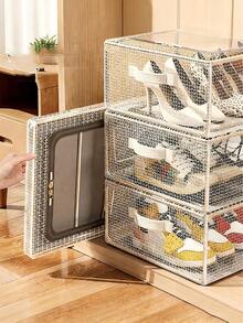 Caja de almacenamiento de zapatos rectangular transparente y plegable, adecuada para el almacenamiento de zapatos y ropa debajo de la cama, hecha de material de PVC transparente, no impermeable, de almacenamiento multifuncional, con soporte de marco de acero, con dos ventanas extraíbles, adecuada para zapatillas y tacones altos, organizador de almacenamiento decorativo para el espacio debajo de la cama - Multicolor - Ver 5