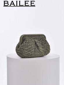 Sac bandoulière tressé d'été pour femmes avec chaîne à gland, sac de plage tressé en paille, portefeuille fait main, 1 pièce de sac pochette tressé beige clair, sac de plage, idéal pour les vacances d'été, un choix à la mode pour les femmes - Vert - Voir 8
