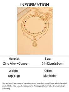 3pcs/Set Fashionable Elegant Gold Handmade Chain, Colorful Glass Rhinestone Necklace With Charming Gold Sun Pendant, Versatile Necklace Jewelry Suitable For Daily Wear, Dating, Dining, Travel & Vacation - Gold - View 5