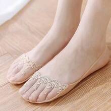 女士隐形蕾丝袜，不露趾，浅口薄款，舒适透气，夏季时尚透明吊带船袜 - 彩色 - 查看 8