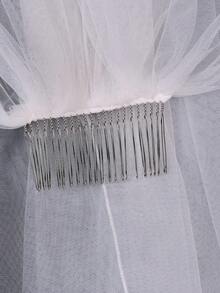 1 pièce Voile de mariée blanc à couche unique - Accessoire de mariage classique, met en valeur l'élégance intemporelle, convient pour le port en automne - V14 - Voir 5