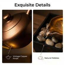 1-Piece USB-Powered Floating Teapot Tabletop Water Fountain – Dark Gold Gilded Design With LED Light & Pebble Landscape, Soothing Flow For Relaxation & Positive Energy, Ideal Housewarming Present & Minimalist Home Decor - 懸壺流水擺件 - 查看 5