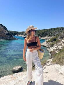 Women's Solid Color Elastic Waist Knit Beach Pants White - White - View 2