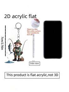 1个2D扁平钓鱼爱好者钥匙扣 - 可爱的渔夫造型，配有钓竿和鱼，亚克力和铁材质，是男士生日、圣诞节、父亲节的理想礼物，休闲风格，无需电源，钓鱼配件，专业钥匙扣，适合卡车司机、邮递员等，也是斋月、开斋节、情人节、圣诞节或感恩节的完美礼物。 - 彩色 - 查看 10