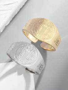 1PC New Luxury Fashionable Simple Christian Amulet Wide Open Ring, Engraved With The Portrait Of Jesus, Men's High-Quality Stainless Steel Ring Accessory, Adjustable Size, Suitable For Daily Wear And Gift Giving - Fashion - View 3