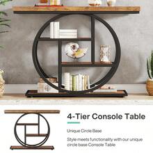 LITTLE TREE Industrial 4-Tier Console Table, 41.3" Sofa Table Entry Way Table With Circle Base, Narrow Wood Accent Tables With Storage Shelves For Living Room, Hallway, Foyer (Rustic Brown) - Nâu mộc mạc - Xem 3