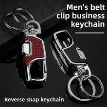 Llavero de coche de doble anillo, hecho de aleación de zinc, resistente y confiable, apertura con un solo clic, conveniente de usar, llavero universal, diseño de negocios minimalista, disponible en rojo o negro, accesorio de llave esencial - A - Ver 3