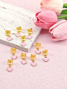 10 Peças Acessórios de Cabelo Anel em Forma de Coração Rosa DIY, Recorte de Metal Ajustável, Moda Simples, Contas de Dreadlocks, Adequado para o Dia a Dia de Meninas - Dourado - Visão 3