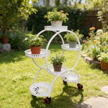 White Iron Potted Plant Stand 4 Tier 6 Tray 16.53lbs Load 4 Lockable Wheels Flower Pot Holder For Indoor Outdoor - 1 - View 3