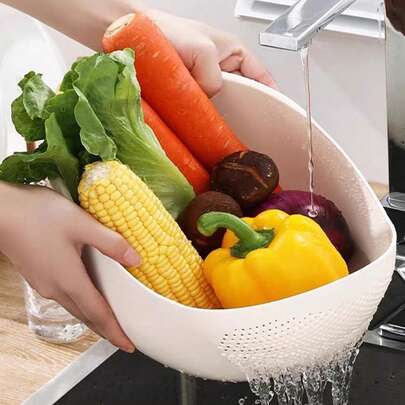 Bộ 2 rổ nhựa/1 rổ đựng gạo, đóng gói bằng bìa cứng, chống rơi vỡ và hư hỏng, rổ đựng gạo có tay cầm sáng tạo, dễ sử dụng, dụng cụ nhà bếp đa năng - Dung tích lớn, thiết kế tinh gọn, thoát nước nhanh và dễ bảo quản, thích hợp để vo gạo/rau củ.