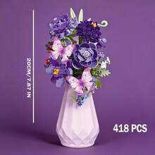 529/418/398/329 Pcs Flower Bouquet Building Blocks DIY Set, Architecture Toy Bricks, Vase Included, Birthday/Valentine's Day Gift For Adult Women, Floral Hobby Enthusiasts - Multicolor - View 5