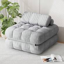 3-In-1 Folding Futon Sofa Bed, 35.4" Convertible Sleeper Chair Bed With Pillow, Portable Fold Out Boneless Couch Lounge, Comfy Velvet Floor Mattress For Living Room Bedroom - Grey, Single - 灰色 - 查看 1