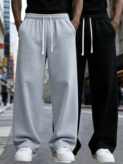 Casual Loose Straight Leg Sweatpants, Comfortable For Lounging And Outdoor Activities, Suitable As Couples Gift, 100% Polyester Material, Drawstring Waistband For Adjustability, Available In Multiple Colors