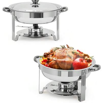 Stainless Steel Round Buffet Warmer - Insulated Food Warmer, Thickened Stainless Steel, Durable Hot Pot, Corrosion Resistant, Portable Buffet Server
