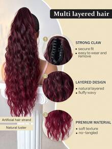 28英寸渐变红色波浪耐热合成爪形马尾假发，适合女性在圣诞节、万圣节、音乐节和日常场合佩戴。 - 漸層紅色 - 查看 6