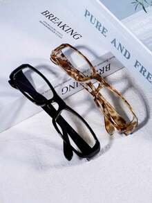 2 PCS Women's Acrylic Casual Rectangle Fashion Blue Light Glasses Daily Reading And Work Commuting Outfits Beach Accessories Vintage Y2k Basics Business Casual Gifts - 2件套裝(豹紋+黑色) - 查看 3