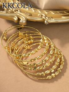 KKCOLA 1pc Fashion Beaded Knife Pattern Bracelet, Bohemian Style, Party/Festival Gift, Jewelry, Popular Accessory, Daily Wear, Middle East Bestseller - Gold - View 4