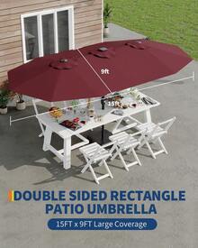 Sombrilla solar de 4,5 m con base ponderada e iluminación de 36 LED para patio, mesa, mercado, con inclinación y manivela, para jardín, terraza, patio, piscina y playa. - B - Ver 9