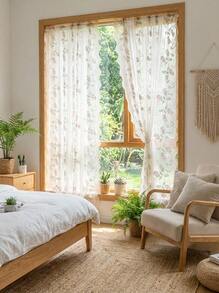 Joivida 1 件法式田园刺绣薄纱窗帘，无需钻孔，适用于阳台、卧室，适合多种场合 - 彩色 - 查看 5