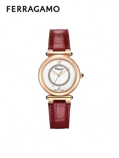 Salvatore Ferragamo Women's Leather Band Quartz Movement Waterproof Business Classic Analog Watch with Leather Stainless Steel Band Elegant Ladies Watch