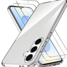 S26 Phone Protective Set [2pcs HD Tempered Glass Screen Protector (Supports Fingerprint Unlock) + 1pc Transparent Shockproof Anti-Scratch Anti-Drop Phone Protective Case With Camera Protection], Compatible With Samsung S23/S24/S25/S26 Ultra Plus - Clear - View 12