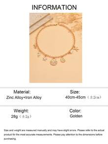 1pc Summer Ocean Style Dolphin, Seahorse, Starfish, Shell, Faux Pearl Pendant Necklace, Fashion Beach Vacation Gold Tone Jewelry For Women, Suitable For Daily Wear And Beach Travel - Golden - View 5