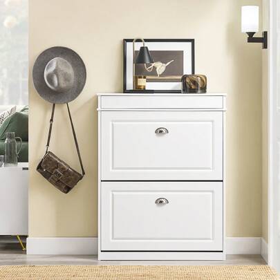 SoBuy Narrow Shoe Cabinet With 2 Doors - Slim Shoe Cabinet With 2 Shelves, Adjustable Shoe Rack For Hallway, Corridor & Entrance Area - Hallway Cabinet With Anti-Tip Device 75x96x24cm White FSR78-L-W