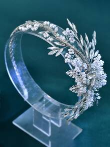1 pieza Diadema de cristal elegante, accesorio de pelo nupcial de moda adecuado para fiestas, reuniones, eventos formales, festivales - Plateado - Ver 10