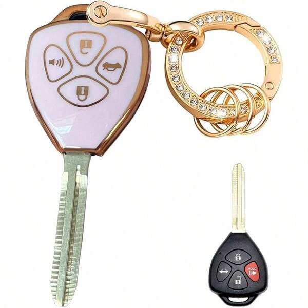 Keyless Entry Systems Key Fob Cover Fit 2008 - 2013 Avalon/ 2007 - 2011 Camry/ 2008 - 2013 Corolla/ 2009 - 2014 Venza Key 4 - Button - Pink - Gold