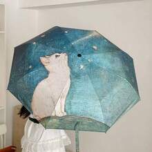 猫咪星空图案加固黑色涂层防晒防紫外线便携折叠伞，适合户外旅行摄影，母亲节礼物，卧室装饰，花园装饰，厨房装饰，夏季，海滩，旅行必备，房间装饰，软萌可爱，毕业季礼物，户外，花园，旅行必备，便携必备 - 手動 - 查看 8