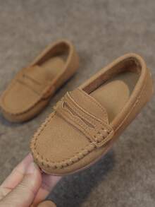 1 Pair 2026 New Kids' Loafers, Classic British Style Children Soft Slip-On Casual School Shoes - Khaki - View 9