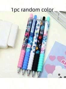 5支装 Stitch 凝胶笔，0.5mm 黑色墨水签名笔，学生用品，办公文具，礼品，适用于学校、办公室和家庭，可用于记笔记，返校季必备 - 乾枯玫瑰色 - 查看 6